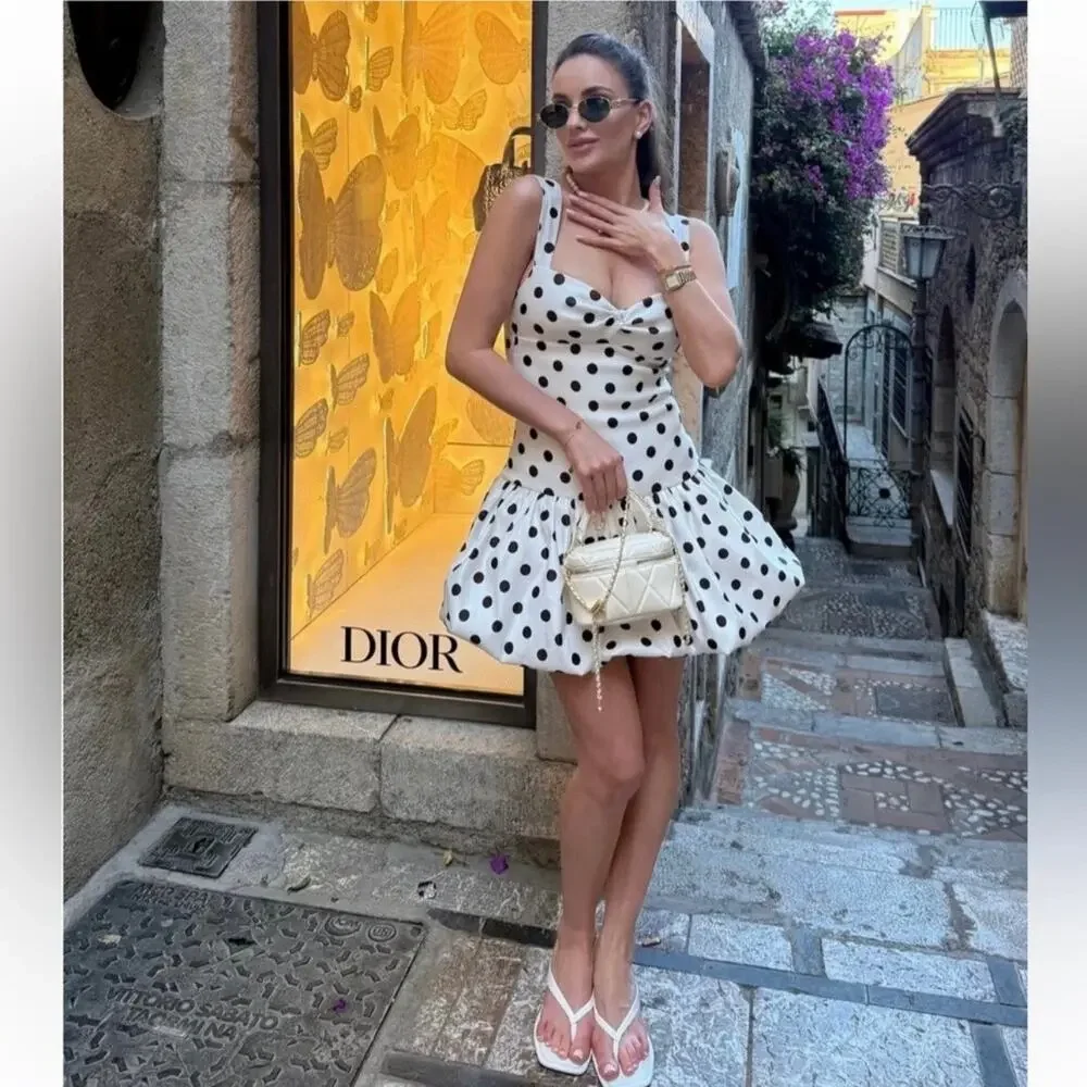 Zara Polka Dot Mini Bubble Balloon Dress Size Small New White Black